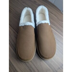 Stacy Adams Men's Moc Toe Slippers Brown Sherpa Faux Fur House Size 11.5M NWOB